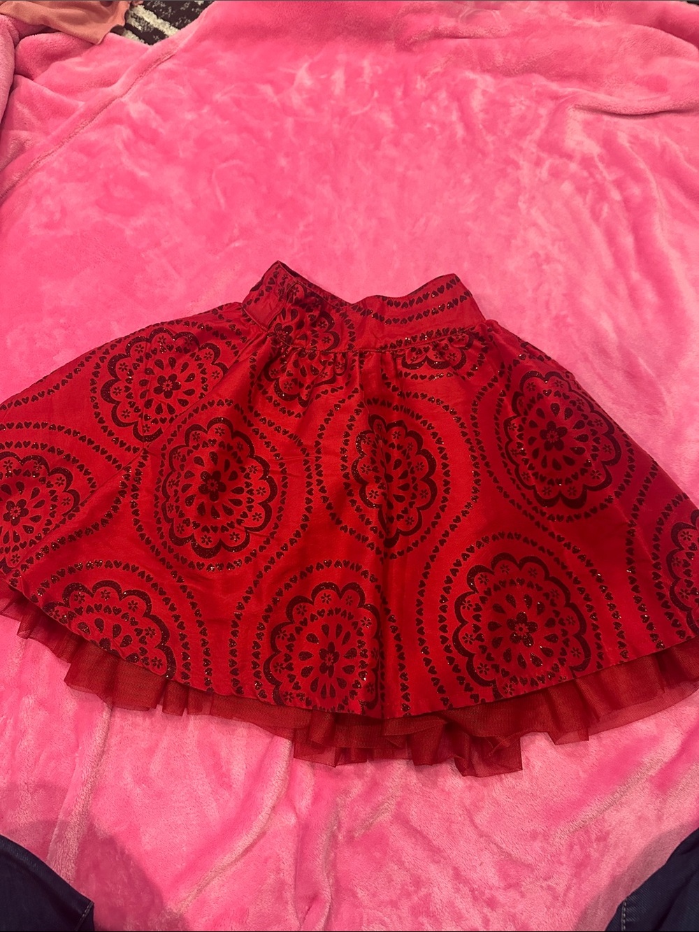 The Children's Place Red Skirt with Black Medallion Print and Tulle